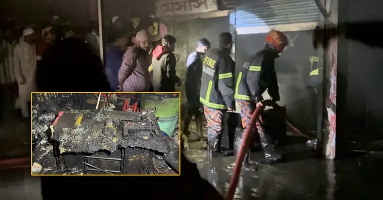 আগুনে পুড়ে যাওয়া দুই দোকান ও মালামাল